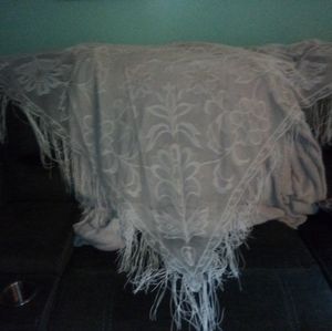 Vintage White Fringed Shaw.